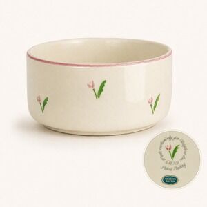 Vintage 1985 Teleflora Ceramic Pink Tulip Bowl Planter Made in Japan Cream 80s